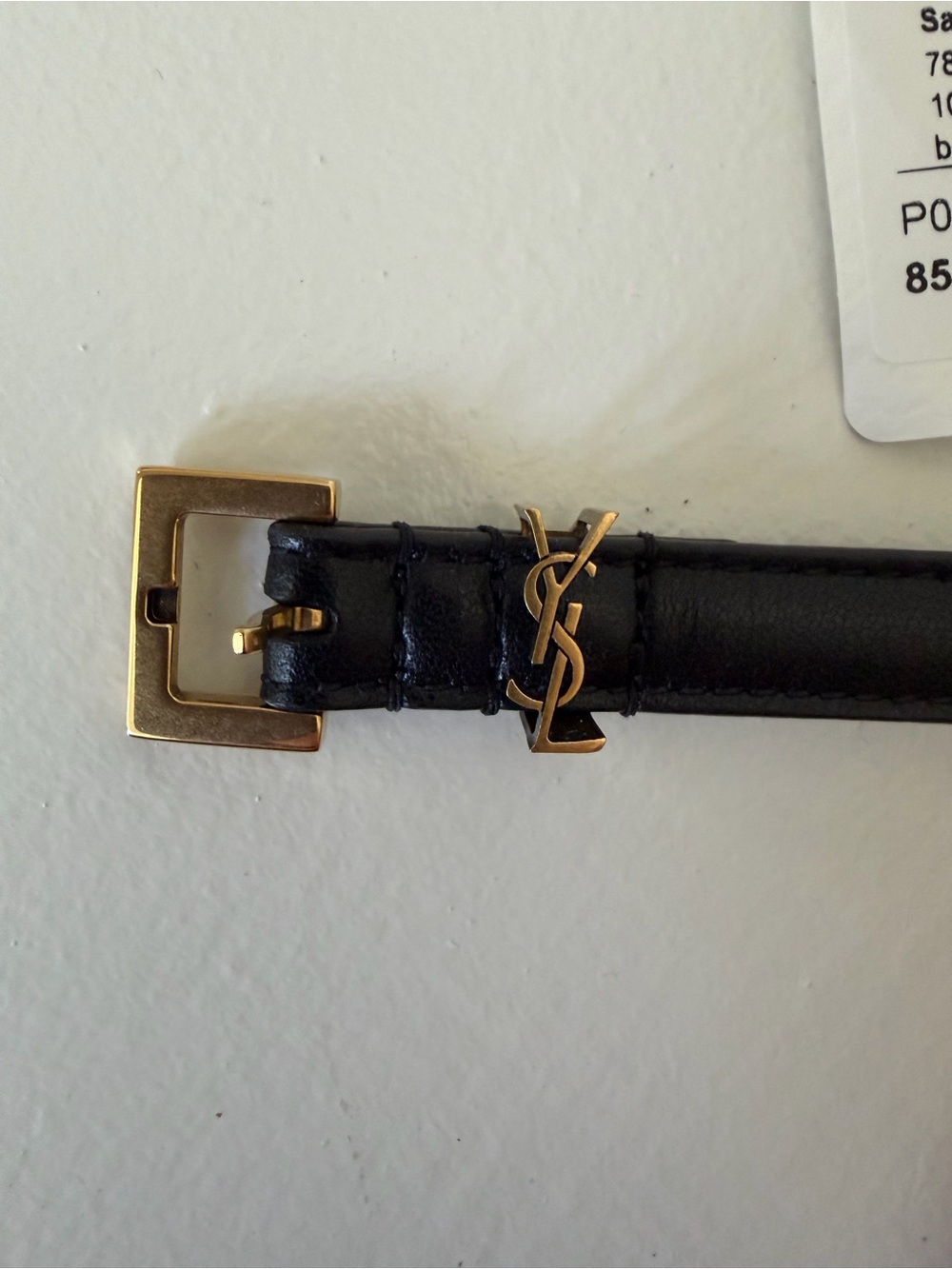 Saint Laurent Black Leather Belt with Gold YSL Logo (Cassandre extra thin)